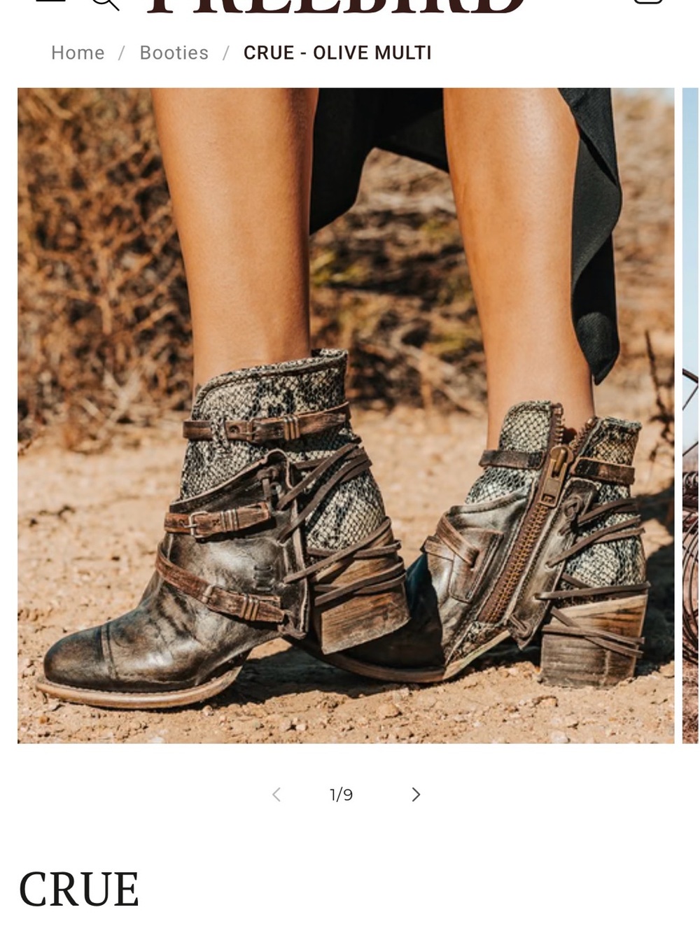 freebird Olive Multi Leather & Textile Buckled Ankle Boots Size 9